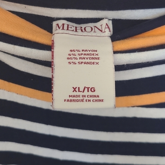 Merona Long Line Maxi Skirt Navy & Peach Color witih Stripes & Ruched Sides - Picture 5 of 6